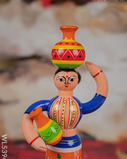 Kondapalli - Lady with Pot - 8 inch - WL5394-1 - Wooden Decor