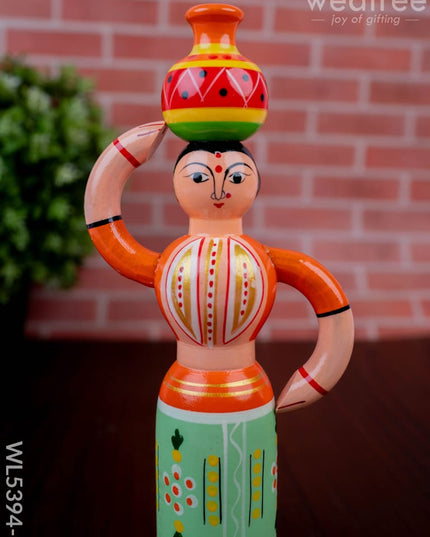 Kondapalli - Lady with Pot - 8 inch - WL5394-2 - Wooden Decor