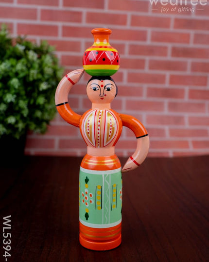Kondapalli - Lady with Pot - 8 inch - WL5394-2 - Wooden Decor
