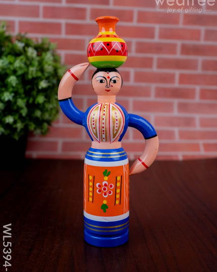Kondapalli - Lady with Pot - 8 inch - WL5394-2 - Wooden Decor