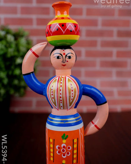 Kondapalli - Lady with Pot - 8 inch - WL5394-2 - Wooden Decor