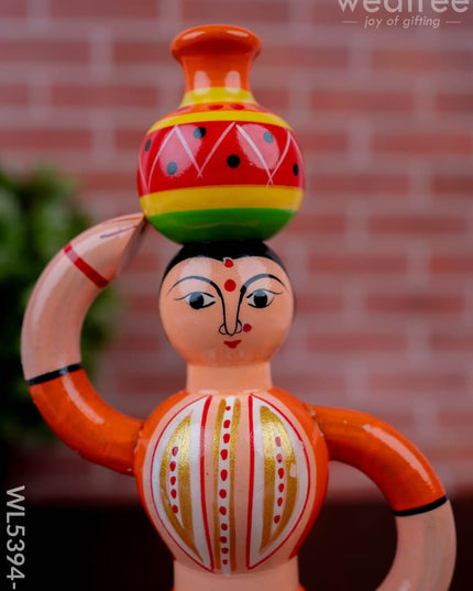 Kondapalli - Lady with Pot - 8 inch - WL5394-2 - Wooden Decor