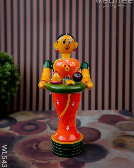Kondapalli - Welcome Lady with Thambulam - 9 inch - WL5433 - Wooden Decor