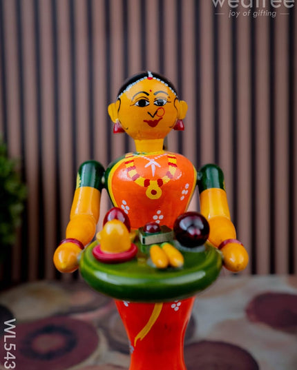 Kondapalli - Welcome Lady with Thambulam - 9 inch - WL5433 - Wooden Decor