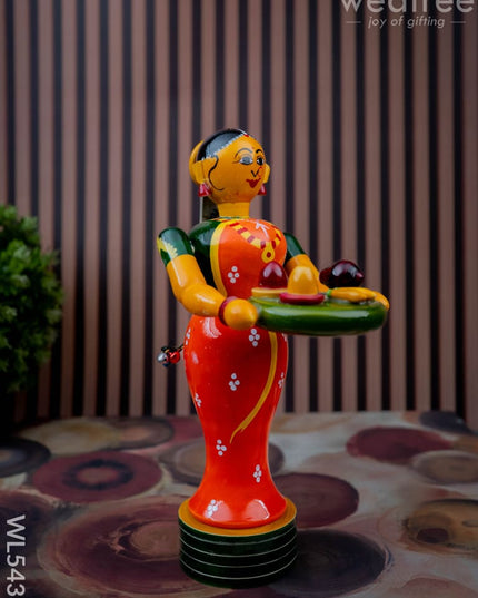 Kondapalli - Welcome Lady with Thambulam - 9 inch - WL5433 - Wooden Decor