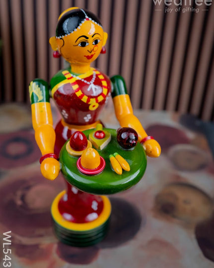 Kondapalli - Welcome Lady with Thambulam - 9 inch - WL5433 - Wooden Decor