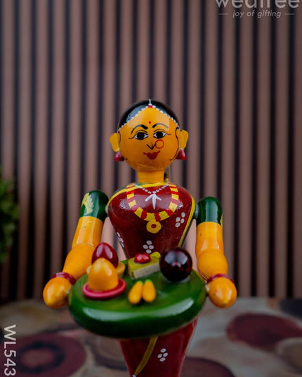 Kondapalli - Welcome Lady with Thambulam - 9 inch - WL5433 - Wooden Decor