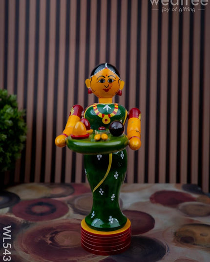 Kondapalli - Welcome Lady with Thambulam - 9 inch - WL5433 - Wooden Decor