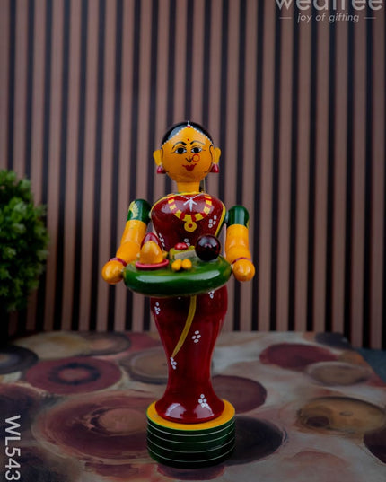 Kondapalli - Welcome Lady with Thambulam - 9 inch - WL5433 - Wooden Decor