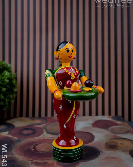 Kondapalli - Welcome Lady with Thambulam - 9 inch - WL5433 - Wooden Decor
