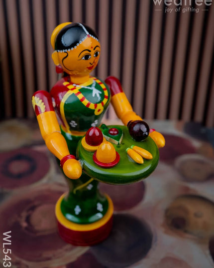 Kondapalli - Welcome Lady with Thambulam - 9 inch - WL5433 - Wooden Decor