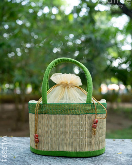 Korai Basket with Handle - Green - 5 inch - WL5391-2 - Wedding Essentials