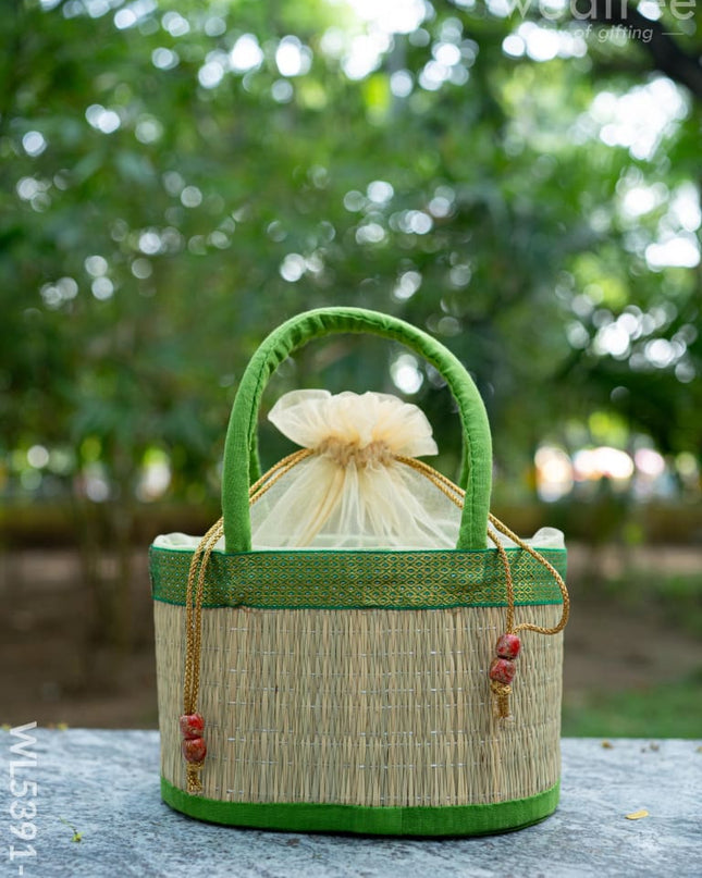 Korai Basket with Handle - Green - 5 inch - WL5391-2 - Wedding Essentials