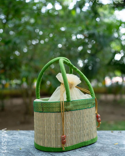 Korai Basket with Handle - Green - 5 inch - WL5391-2 - Wedding Essentials