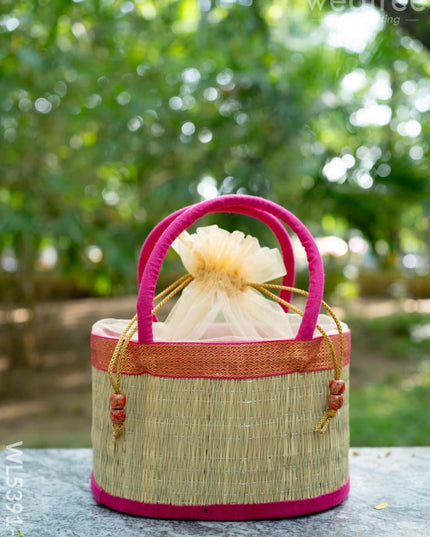 Korai Basket with Handle - Pink - 5 inch - WL5391-4 - Wedding Essentials