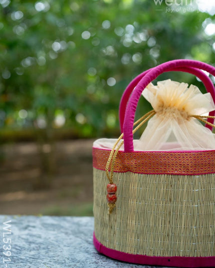 Korai Basket with Handle - Pink - 5 inch - WL5391-4 - Wedding Essentials