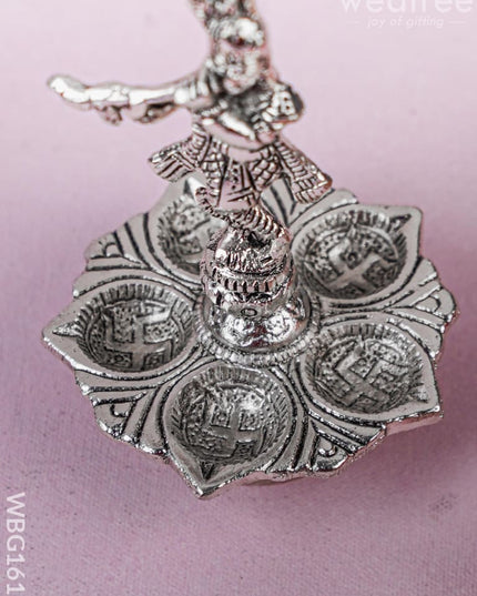 White Metal Krishna & Diya - WL4890 White Metal