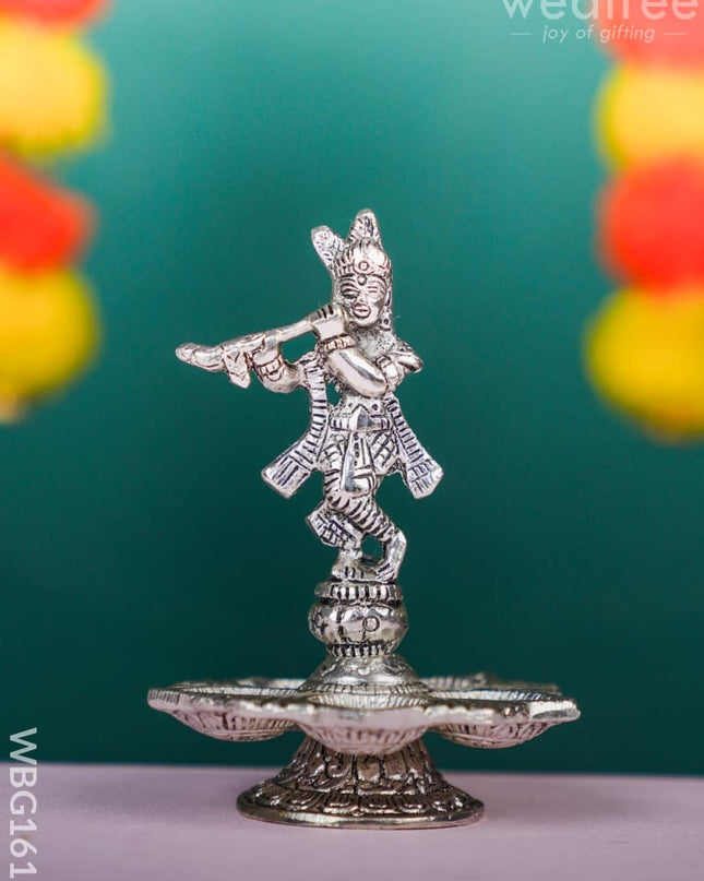 White Metal Krishna & Diya - WL4890 White Metal