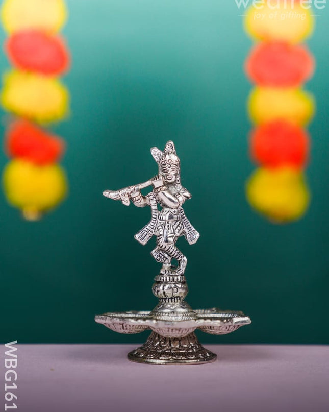 White Metal Krishna & Diya - WL4890 White Metal