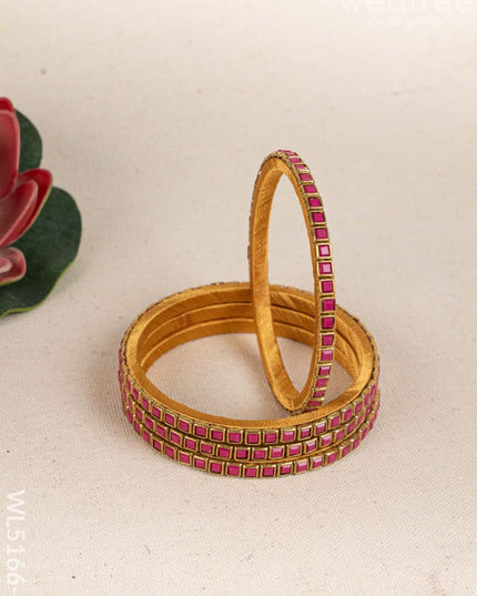 Kundan Bangles - Set of 4 - 2.6 inch - WL5166-1 - Bangles & Bracelets