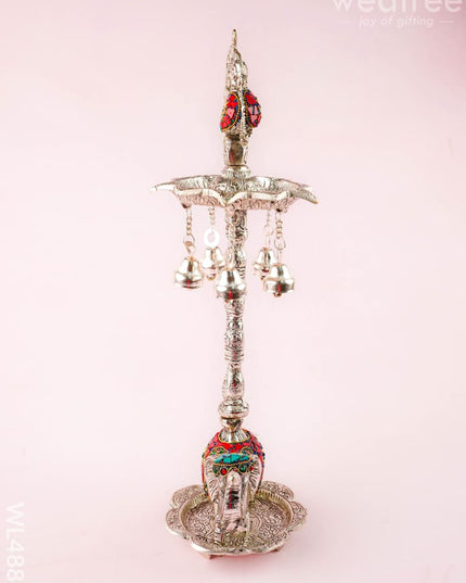 Kuthu Vilaku with Annapakshi & Elephant - 18 inch - WL4883 - White Metal