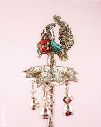Kuthu Vilaku with Annapakshi & Elephant - 18 inch - WL4883 - White Metal