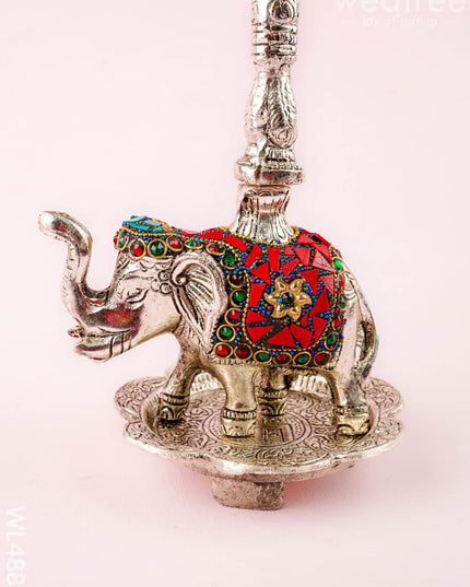 Kuthu Vilaku with Annapakshi & Elephant - 18 inch - WL4883 - White Metal