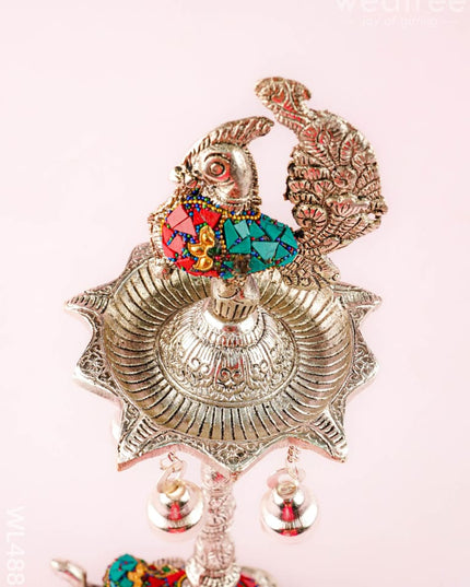 Kuthu Vilaku with Annapakshi & Elephant - 18 inch - WL4883 - White Metal