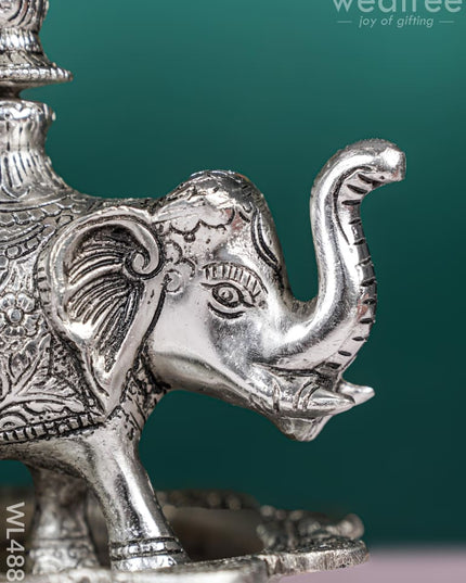 White Metal Kuthu Vilaku with Annapakshi & Elephant - WL4882 White Metal