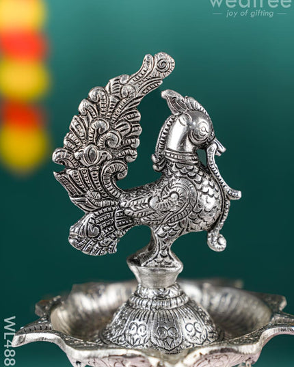 White Metal Kuthu Vilaku with Annapakshi & Elephant - WL4882 White Metal