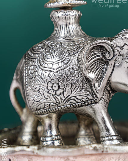 White Metal Kuthu Vilaku with Annapakshi & Elephant - WL4882 White Metal
