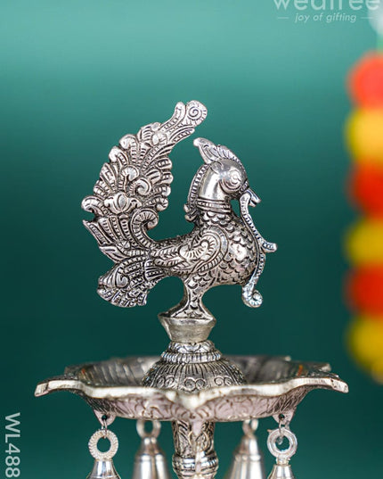 White Metal Kuthu Vilaku with Annapakshi & Elephant - WL4882 White Metal