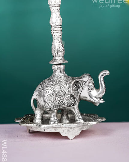 White Metal Kuthu Vilaku with Annapakshi & Elephant - WL4882 White Metal
