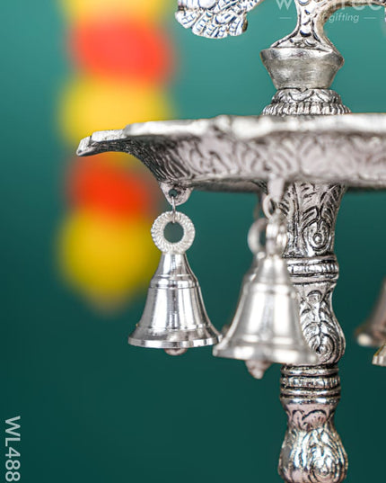 White Metal Kuthu Vilaku with Annapakshi & Elephant - WL4882 White Metal