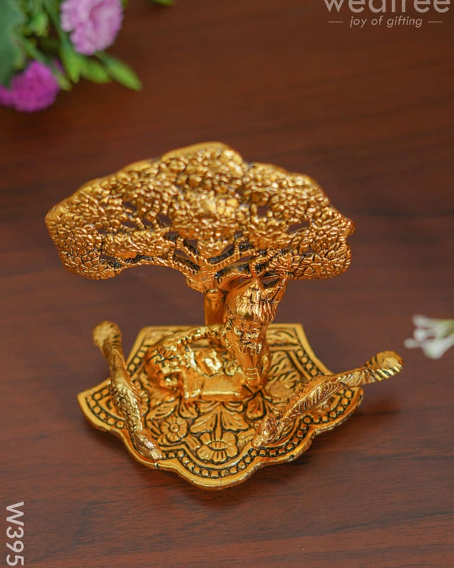 White Metal Laddu Gopal With Tree Gold Finish - W3955 Divine Figurines