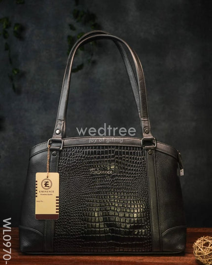 Ladies Handbag - With Big Square Block Design Wl0970 Black Handbags