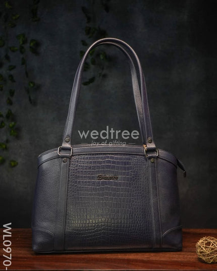 Ladies Handbag - With Big Square Block Design Wl0970 Blue Handbags