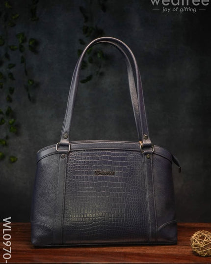 Ladies Handbag - With Big Square Block Design Wl0970 Blue Handbags