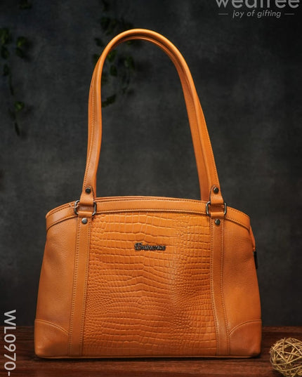 Ladies Handbag - With Big Square Block Design Wl0970 Orange Handbags