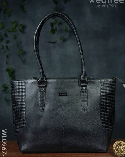 Ladies Handbag - With Squared And Plain Design Mixed Wl0967 Black Handbags