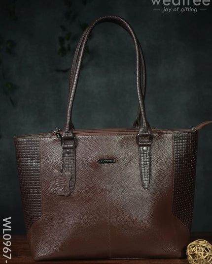 Ladies Handbag - With Squared And Plain Design Mixed Wl0967 Brown Handbags