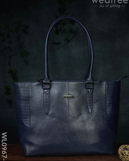 Ladies Handbag - With Squared And Plain Design Mixed Wl0967 Navy Blue Handbags