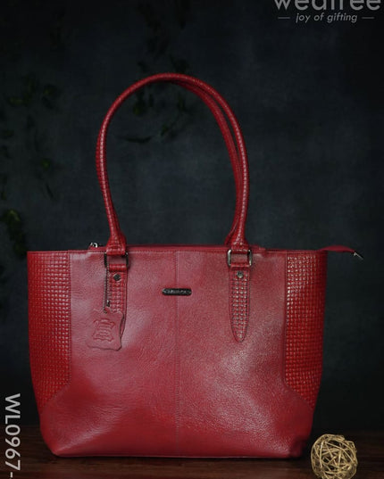 Ladies Handbag - With Squared And Plain Design Mixed Wl0967 Red Handbags