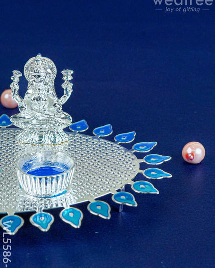 Lakshmi Ganesha Kumkum Holder - Blue - WL5586-2 - EPNS Gifts