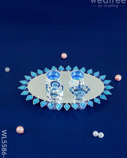 Lakshmi Ganesha Kumkum Holder - Blue - WL5586-2 - EPNS Gifts
