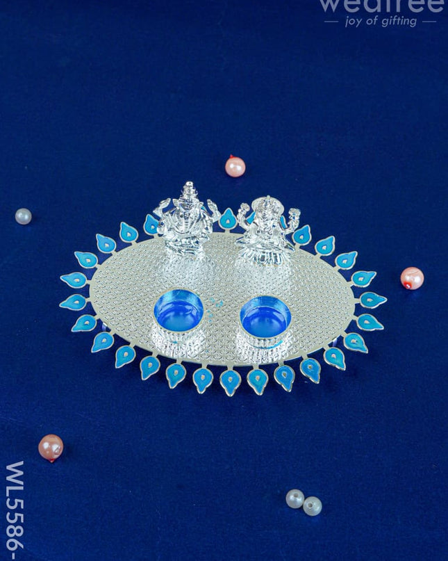 Lakshmi Ganesha Kumkum Holder - Blue - WL5586-2 - EPNS Gifts