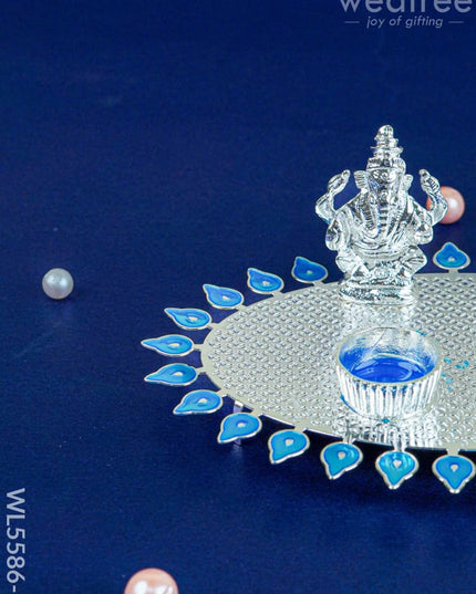 Lakshmi Ganesha Kumkum Holder - Blue - WL5586-2 - EPNS Gifts