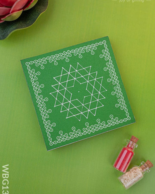 Laminated Manai - Aishwarya Kolam Design - 4 inch x 4 inch - WBG1385 - Manai RG
