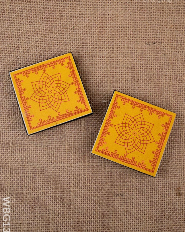 Laminated Manai - Hridaya Kamalam Kolam Design - Set of 2 - WBG1380 - Manai RG