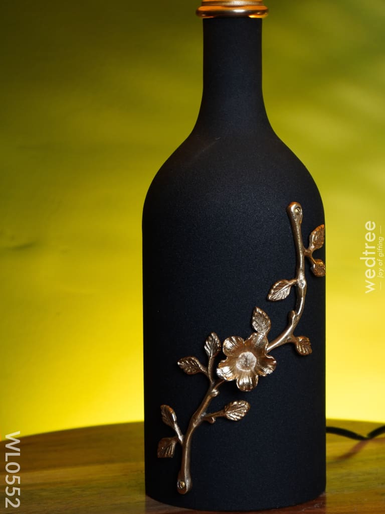 Lamp Shade Bottle Shaped With Floral Golden Design And White Top - Wl0552 Shades